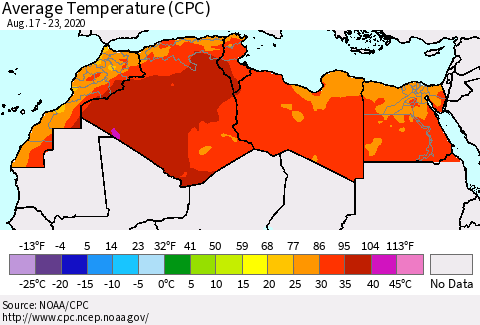 North Africa Average Temperature (CPC) Thematic Map For 8/17/2020 - 8/23/2020