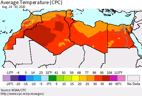 North Africa Average Temperature (CPC) Thematic Map For 8/24/2020 - 8/30/2020