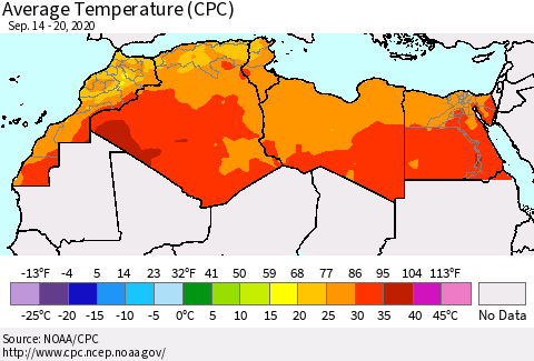 North Africa Average Temperature (CPC) Thematic Map For 9/14/2020 - 9/20/2020