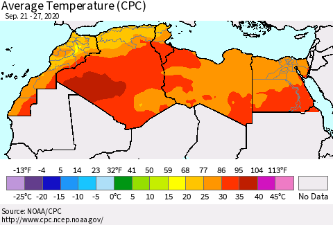 North Africa Average Temperature (CPC) Thematic Map For 9/21/2020 - 9/27/2020
