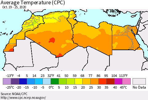 North Africa Average Temperature (CPC) Thematic Map For 10/19/2020 - 10/25/2020