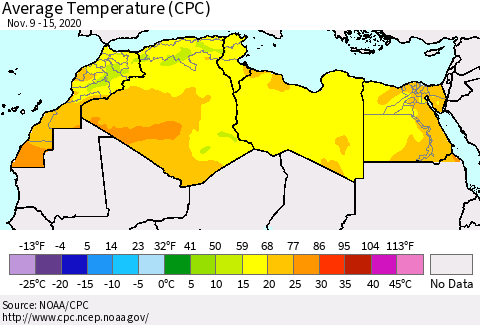 North Africa Average Temperature (CPC) Thematic Map For 11/9/2020 - 11/15/2020
