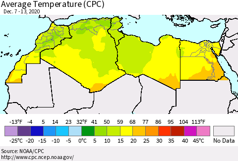 North Africa Average Temperature (CPC) Thematic Map For 12/7/2020 - 12/13/2020