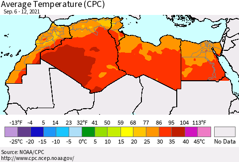 North Africa Average Temperature (CPC) Thematic Map For 9/6/2021 - 9/12/2021