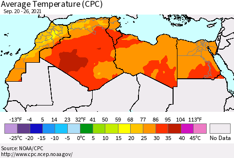 North Africa Average Temperature (CPC) Thematic Map For 9/20/2021 - 9/26/2021