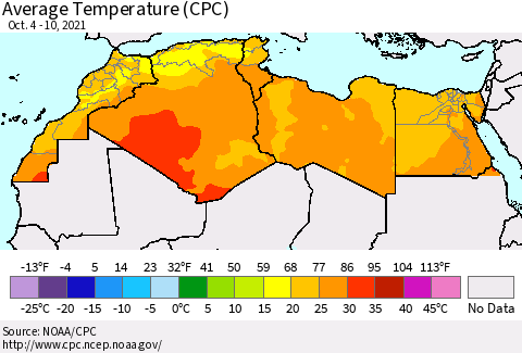 North Africa Average Temperature (CPC) Thematic Map For 10/4/2021 - 10/10/2021