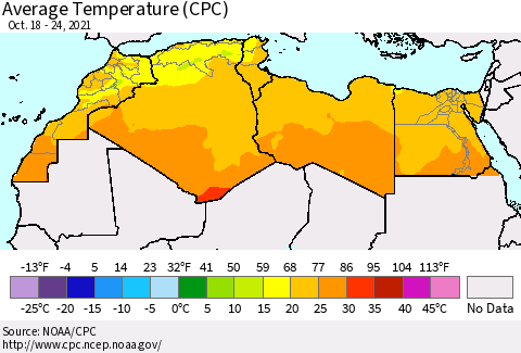 North Africa Average Temperature (CPC) Thematic Map For 10/18/2021 - 10/24/2021
