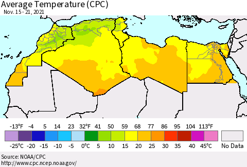 North Africa Average Temperature (CPC) Thematic Map For 11/15/2021 - 11/21/2021