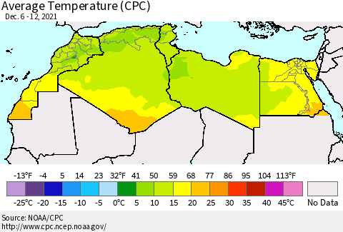 North Africa Average Temperature (CPC) Thematic Map For 12/6/2021 - 12/12/2021