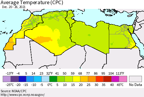 North Africa Average Temperature (CPC) Thematic Map For 12/20/2021 - 12/26/2021
