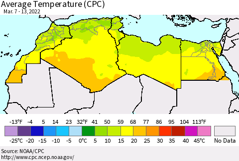 North Africa Average Temperature (CPC) Thematic Map For 3/7/2022 - 3/13/2022