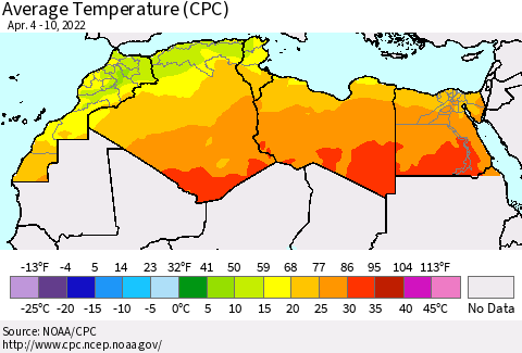 North Africa Average Temperature (CPC) Thematic Map For 4/4/2022 - 4/10/2022