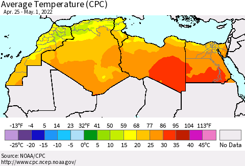 North Africa Average Temperature (CPC) Thematic Map For 4/25/2022 - 5/1/2022