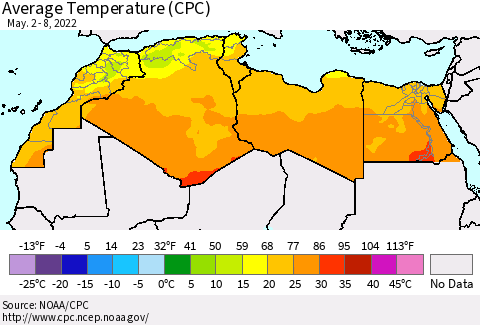 North Africa Average Temperature (CPC) Thematic Map For 5/2/2022 - 5/8/2022