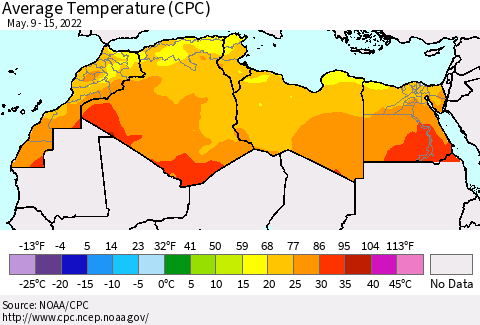 North Africa Average Temperature (CPC) Thematic Map For 5/9/2022 - 5/15/2022