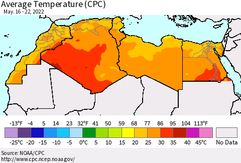 North Africa Average Temperature (CPC) Thematic Map For 5/16/2022 - 5/22/2022