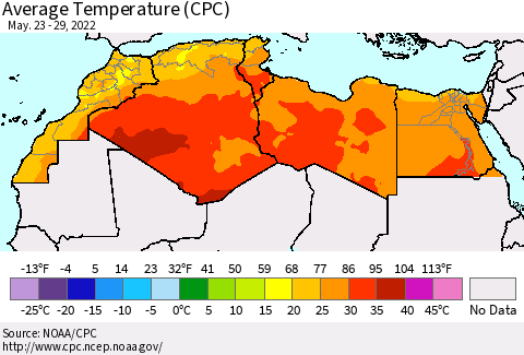 North Africa Average Temperature (CPC) Thematic Map For 5/23/2022 - 5/29/2022