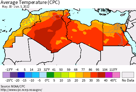 North Africa Average Temperature (CPC) Thematic Map For 5/30/2022 - 6/5/2022
