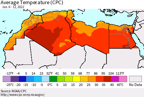 North Africa Average Temperature (CPC) Thematic Map For 6/6/2022 - 6/12/2022