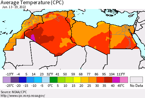 North Africa Average Temperature (CPC) Thematic Map For 6/13/2022 - 6/19/2022