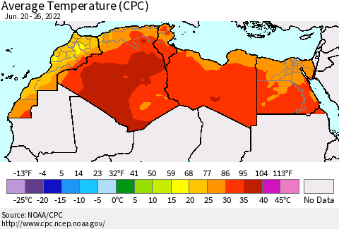 North Africa Average Temperature (CPC) Thematic Map For 6/20/2022 - 6/26/2022