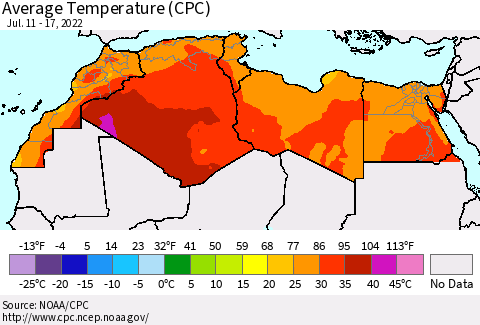 North Africa Average Temperature (CPC) Thematic Map For 7/11/2022 - 7/17/2022