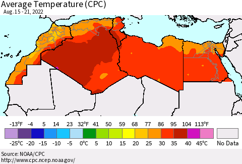 North Africa Average Temperature (CPC) Thematic Map For 8/15/2022 - 8/21/2022
