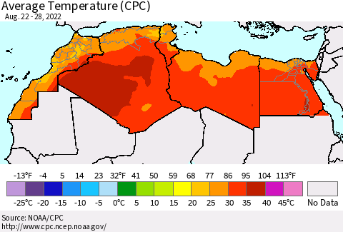 North Africa Average Temperature (CPC) Thematic Map For 8/22/2022 - 8/28/2022