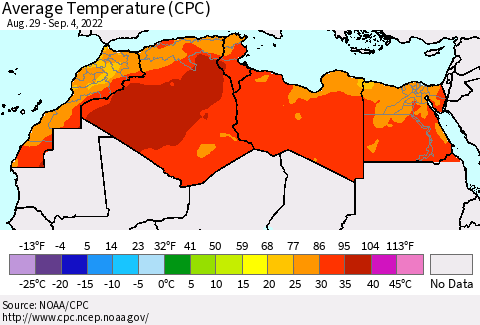 North Africa Average Temperature (CPC) Thematic Map For 8/29/2022 - 9/4/2022
