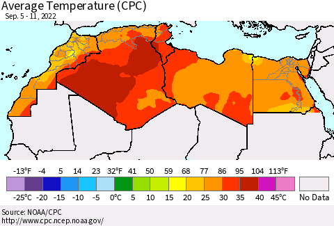 North Africa Average Temperature (CPC) Thematic Map For 9/5/2022 - 9/11/2022