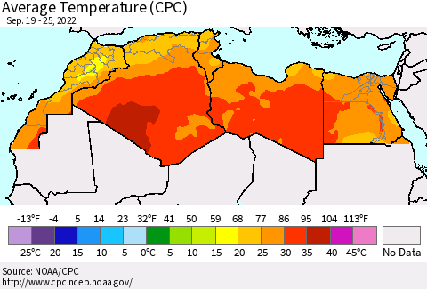 North Africa Average Temperature (CPC) Thematic Map For 9/19/2022 - 9/25/2022