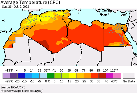 North Africa Average Temperature (CPC) Thematic Map For 9/26/2022 - 10/2/2022