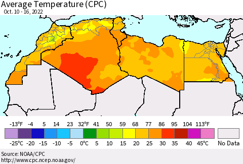 North Africa Average Temperature (CPC) Thematic Map For 10/10/2022 - 10/16/2022