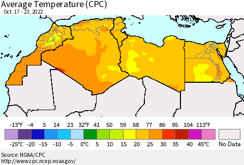 North Africa Average Temperature (CPC) Thematic Map For 10/17/2022 - 10/23/2022