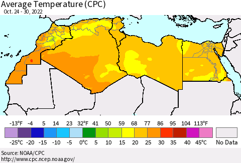 North Africa Average Temperature (CPC) Thematic Map For 10/24/2022 - 10/30/2022
