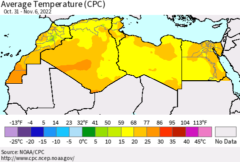 North Africa Average Temperature (CPC) Thematic Map For 10/31/2022 - 11/6/2022