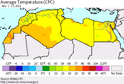 North Africa Average Temperature (CPC) Thematic Map For 11/7/2022 - 11/13/2022