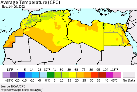 North Africa Average Temperature (CPC) Thematic Map For 11/14/2022 - 11/20/2022