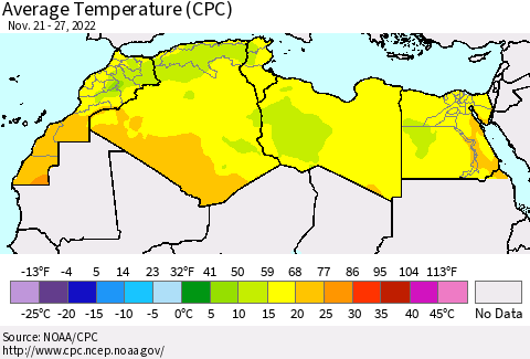 North Africa Average Temperature (CPC) Thematic Map For 11/21/2022 - 11/27/2022