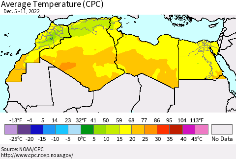 North Africa Average Temperature (CPC) Thematic Map For 12/5/2022 - 12/11/2022
