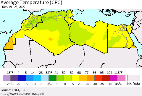 North Africa Average Temperature (CPC) Thematic Map For 12/19/2022 - 12/25/2022