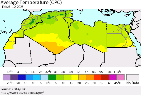 North Africa Average Temperature (CPC) Thematic Map For 2/6/2023 - 2/12/2023