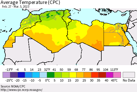 North Africa Average Temperature (CPC) Thematic Map For 2/27/2023 - 3/5/2023