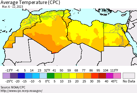 North Africa Average Temperature (CPC) Thematic Map For 3/6/2023 - 3/12/2023