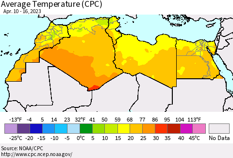 North Africa Average Temperature (CPC) Thematic Map For 4/10/2023 - 4/16/2023