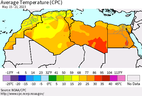 North Africa Average Temperature (CPC) Thematic Map For 5/15/2023 - 5/21/2023