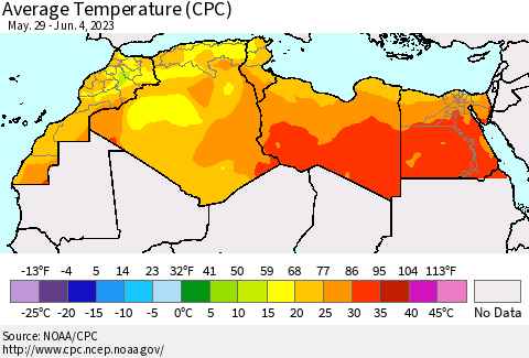 North Africa Average Temperature (CPC) Thematic Map For 5/29/2023 - 6/4/2023