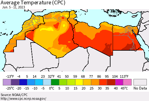 North Africa Average Temperature (CPC) Thematic Map For 6/5/2023 - 6/11/2023