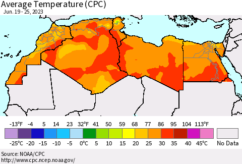 North Africa Average Temperature (CPC) Thematic Map For 6/19/2023 - 6/25/2023