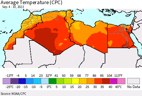 North Africa Average Temperature (CPC) Thematic Map For 9/4/2023 - 9/10/2023
